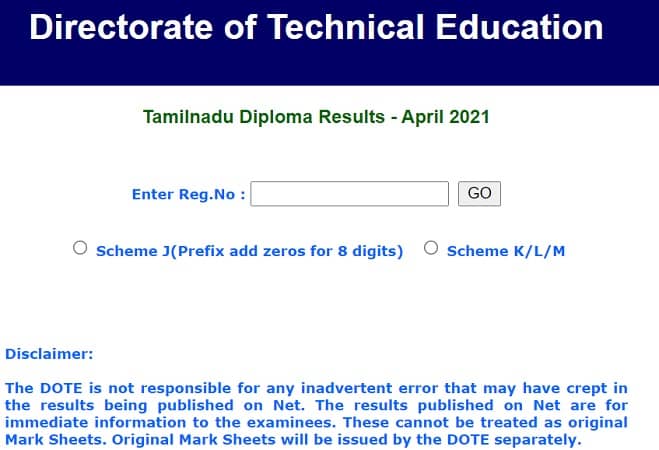TNDTE Diploma Results -April 2021