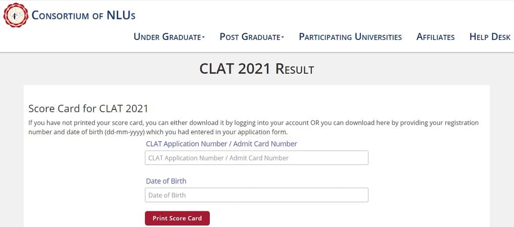 CLAT 2021 Result Scorecard