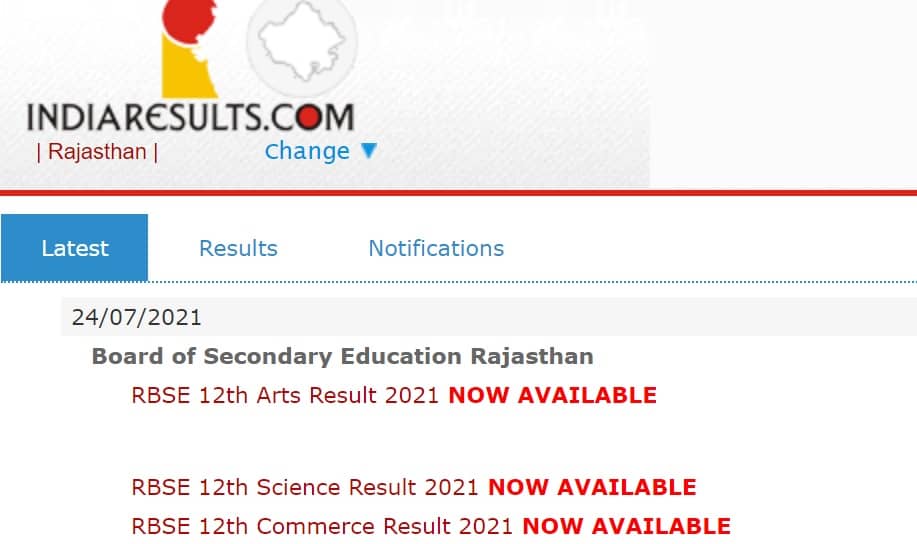 RBSE 12th Result 2021 Name wise