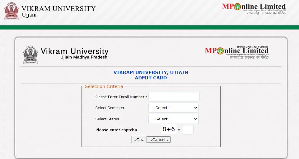 Vikram University Admit Card 2021