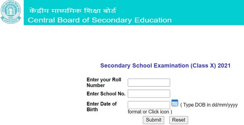 CBSEresults.nic.in 2021 class 10 Link