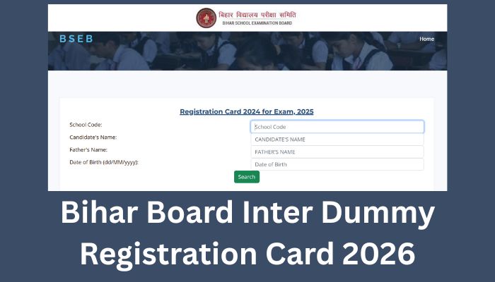 BSEB Inter Dummy Registration Card 2026