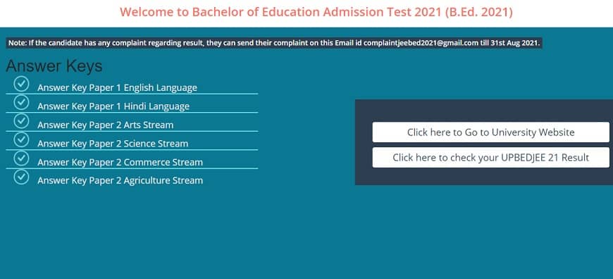 UP Bed Entrance Exam Result
