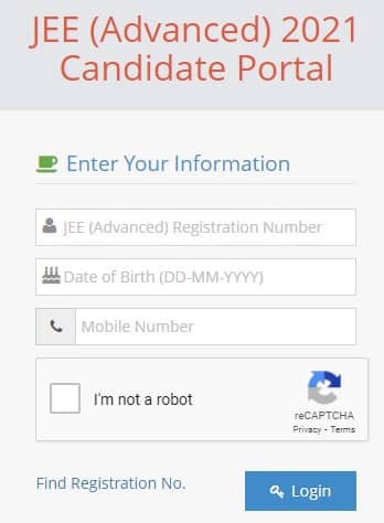 JEE Advanced Admit Card 2021 Candidate Portal Login