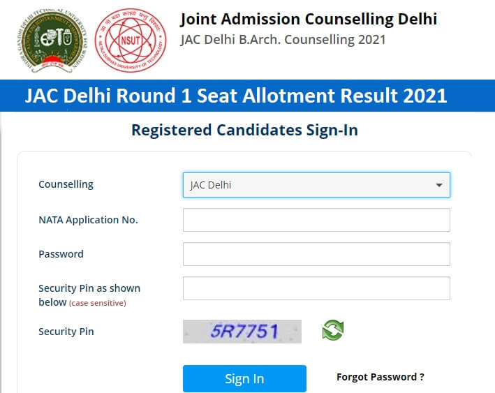 JAC Delhi Seat Allotment Result 2021