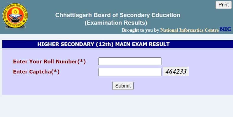 CGBSE 12th Result 2022 window will look like this