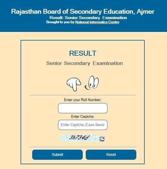 RBSE 12th Result 2022 Rajasthan Board window will look like this