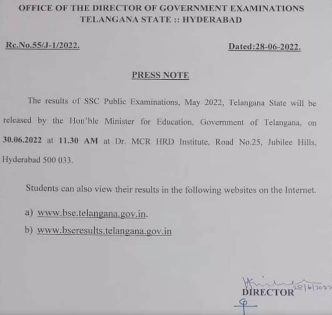 bse.telangana.gov.in 2022 SSC Results