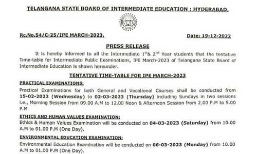 TS Inter Exam Time Table 2023