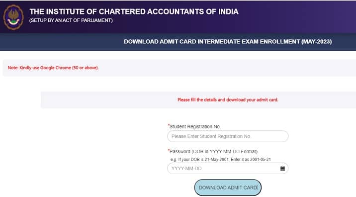 CA Inter Admit Card 2023 ICAI May 2023