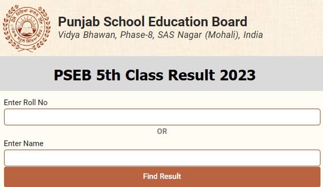 PSEB 5th Class Result 2023 Roll number and name wise