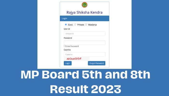 MP Board 5th and 8th Result 2023 