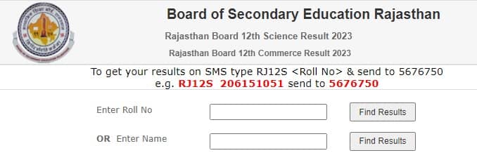 RBSE 12th Result 2023 Science, Commerce Name Wise
