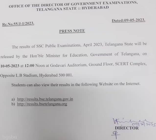 bseresults.telangana.gov.in 2023 SSC Results or TS SSC Results 2023 Press Note