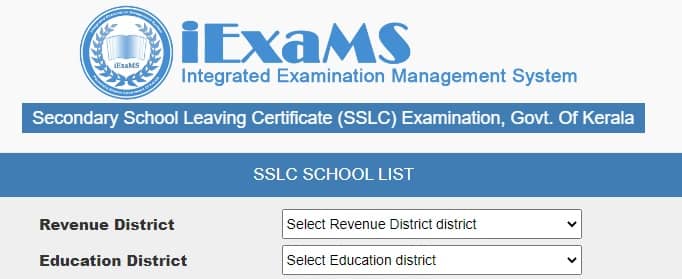 iExams SSLC Exam Result School Wise Code Kerala
