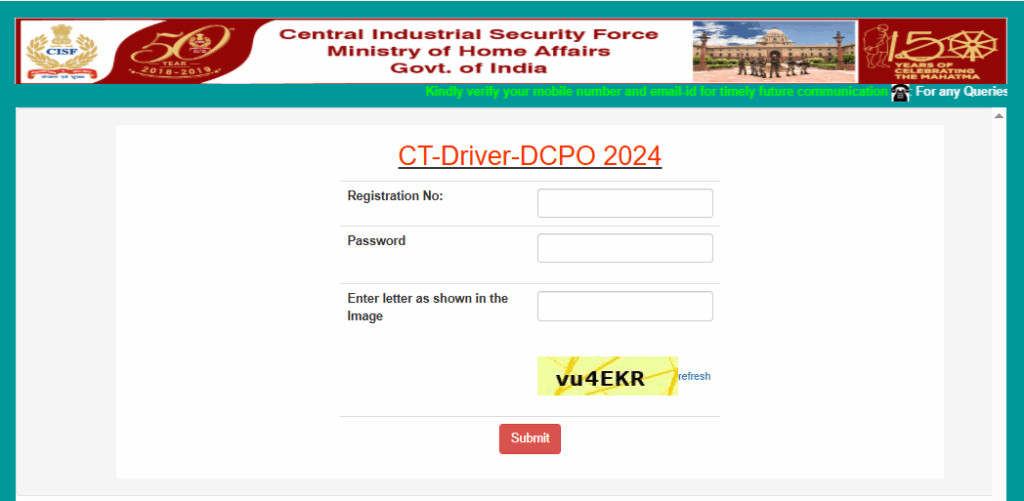 CISF Driver Constable PET/PST Admit Card